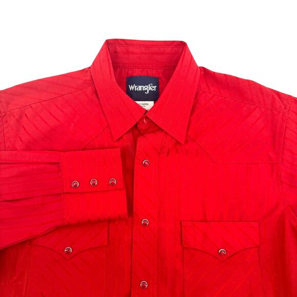 Wrangler Vintage Western Pearl Snap Red Long Sleeve Shirt-Mens Medium - Picture 1 of 8